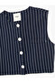 Sleeveless Crew Neck Buttoned Viscose Striped Vest - 5