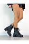 Jane Black Zippered and Laced Leather Women's Heeled Boots - 5