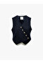 Sleeveless V-Neck Buttoned Asymmetrical Cut Blazer Vest - 3