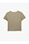 Wrap-Around Fabric Slim Fit Short Sleeve Crew Neck Textured Blouse - 4