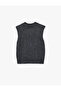 Sleeveless Stand Collar Textured Knitwear Sweater - 3