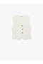 V Neck Sleeveless Gold Buttoned Knitwear Vest - 3