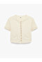 Short Sleeve Crew Neck Knit Cardigan with Ruffle Detail and Pockets - 3