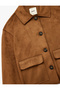 Classic Shirt Collar Button Pocket Long Sleeve Crop Faux Suede Jacket - 5