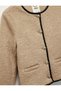 Long Sleeve Buttoned Crew Neck Boucle Crop Jacket - 5