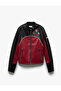 Long Sleeve Color Block Pocket Zipper Faux Leather Biker Jacket - 3