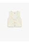V-Neck Floral Textured Bow Front Tie Detailed Vest - 3