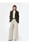Crepe Fabric Pocket Pleat Detail High Waist Wide Leg Palazzo Pants