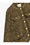Long Sleeve Crew Neck Button Pocket Tweed Jacket - 5