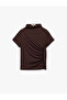 Modal Fabric Slim Fit Draped Short Sleeve Wide Stand Collar Blouse - 3