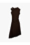 Sandy Sleeveless Draped Asymmetrical Cut Long Dress with Fabric Accessories - 3