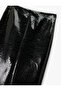 Faux Leather Crocodile Look Midi Pencil Skirt with Front Slit Detail - 5