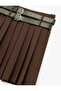 A-Line Double Belt Detailed Mini Pleated Skirt - 5
