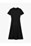 Krep Scuba Fabric Slim Fit Short Sleeve Crew Neck Midi Length Flared Dress - 3