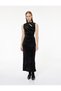Sleeveless High Neck Long Pencil Velvet Dress with Window Detail