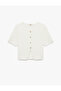 Asymmetrical Short Sleeve Crew Neck Button Cardigan - 3