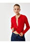 Buttoned Hair Knit Red Women's Cardigan 6Wak90043Ht