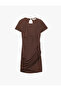 Window Detailed Short Sleeve Crew Neck Draped Bodycon Mini Evening Dress - 3