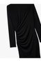 Sandy Fabric Lightweight Stand Collar Draped Long Sleeve Midi Pencil Dress - 6
