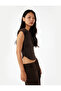 Slim Fit Cap Sleeve Cotton Crew Neck Crop T-Shirt with Corset Detail - 3