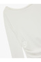 Boat Neck Draped Slim Fit Viscose Blend Slit Long Sleeve T-Shirt - 5