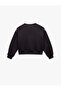 Raised Embroidered Half Zip Collar Oversize Crop Sweatshirt - 5