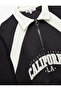 Raised Embroidered Half Zip Collar Oversize Crop Sweatshirt - 6