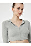 Hooded Zipper Viscose Blend Slim Fit Long Sleeve Crop Cardigan - 2