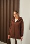 Women's Sweater Detail Hooded Cardigan Brown - 6