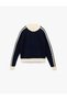 Zippered Long Sleeve Stand Collar Striped Knitwear Cardigan - 3