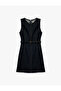 Cotton Sleeveless Crew Neck Belt Detail Mini Denim Dress - 3