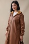 Hooded Long Leather Cape - Tan - 3