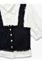 Slim Fit Short Balloon Sleeve Button down Shirt Collar Tweed Textured Crop Blouse - 5