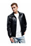 Slim Fit Shirt Collar Zipper Pocket Detailed Faux Leather Jacket - 3