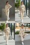 Cream Women's Winter Soft Textured Comfortable Fit Top and Bottom Set Winter Tracksuit Set - 3