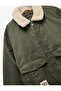 Long Sleeve Pocket Detail Label Detailed Plush Collar Winter Coat - 5