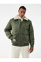 Long Sleeve Pocket Detail Label Detailed Plush Collar Winter Coat