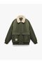 Long Sleeve Pocket Detail Label Detailed Plush Collar Winter Coat - 3