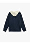 Kangaroo Pocket Long Sleeve Printed Hooded Sweatshirt with Contrast Color - 4
