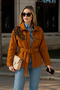 Tile Color Jean Jacket with Bead Detail on Brown Leather