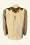 Back Gold And Copper Embroidered Sleeves Leather Detail Cream Jean Jacket - 2