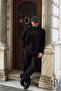 Men's Black Regular Fit Buttoned Pocketed Winter Lined Classic Black Long Cashmere Coat - 3