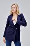 Navy Blue Oversize Woven Blazer Jacket - 4