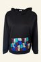 Colorful Sequin Embroidered Black Hooded Sweatshirt - 2