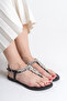 Nora Black Stone Flip Flops Women's Sandals - 6