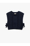 Crew Neck Sleeveless Hair Knit Textured Bow Crop Sweater - 3