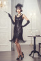 1920S Triple Gatsby Accessory Set- Black Flapper Feather Headband, Long Gloves, Cigarette Holder - 2