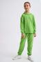 Green Long Sleeve Hooded Organic Sweatshirt for Girls