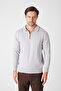 Solin Men's Light Gray Italian Ribbed Zippered Cotton Sports Polo Collar