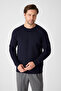 Solen Men's Navy Blue Italian Ribbed Cotton Crew Neck Sweater